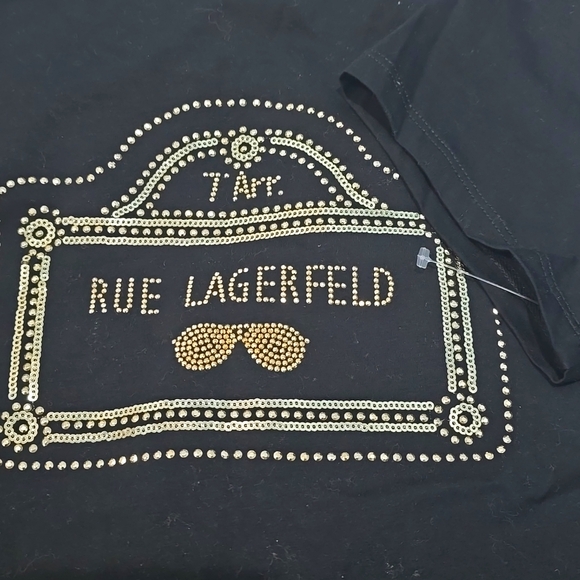 RARE & NEW ✅ KARL LAGERFELD PARIS  Gold Beaded Design T Shirt ✨ NEW - Picture 3 of 9